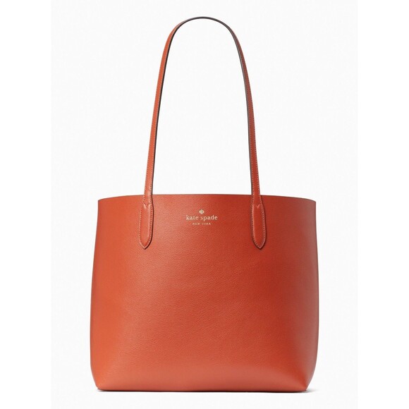 New Kate Spade Ava Reversible Tote with Pouch Double Faced Leather Crisp Peach - Picture 3 of 5